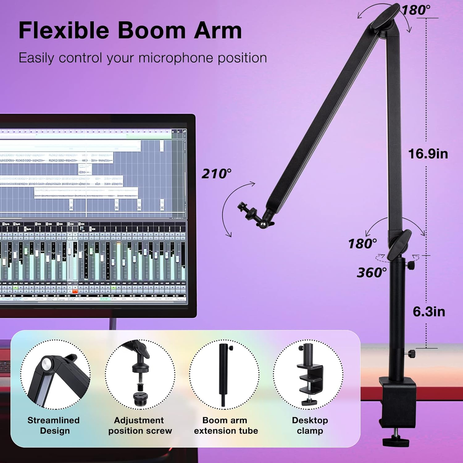 Boom SM7B Arm with RGB Light - Mic Arm for HyperX QuadCast Boom SM7B Arm with RGB Light - Mic Arm for HyperX QuadCast